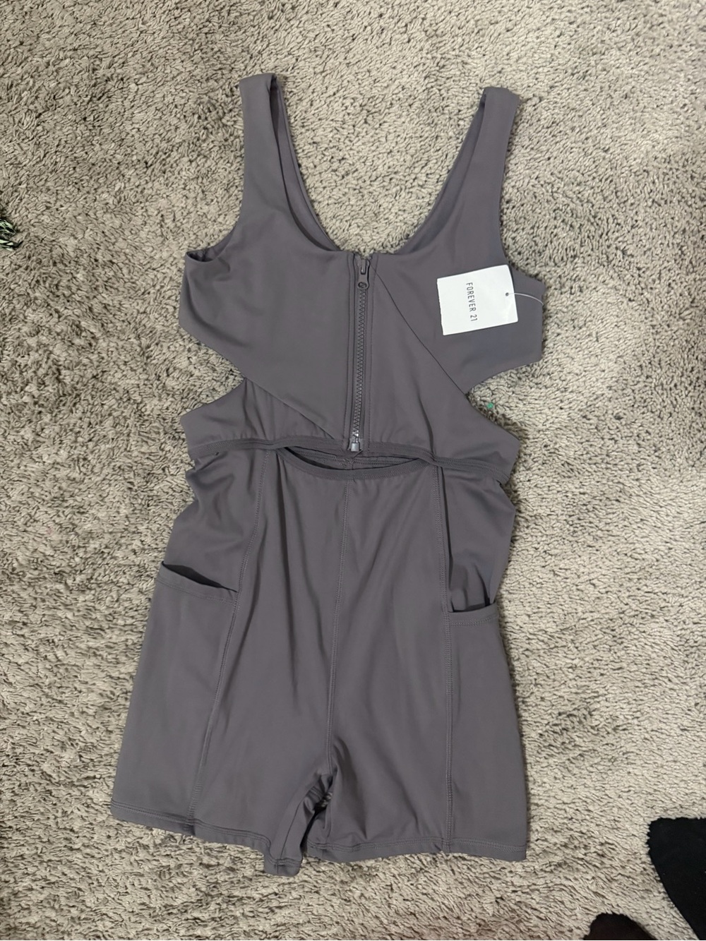 Forever 21 Charcoal Zip-Front Active Romper